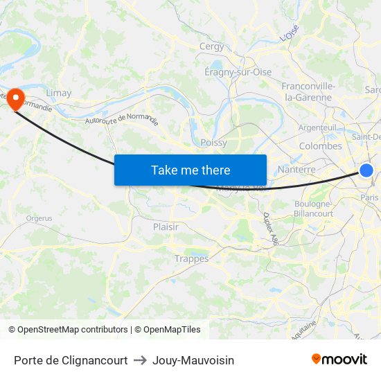 Porte de Clignancourt to Jouy-Mauvoisin map