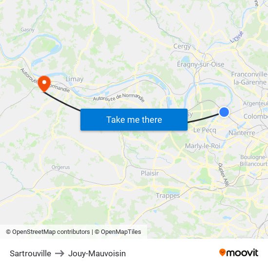 Sartrouville to Jouy-Mauvoisin map