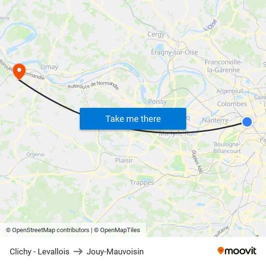 Clichy - Levallois to Jouy-Mauvoisin map