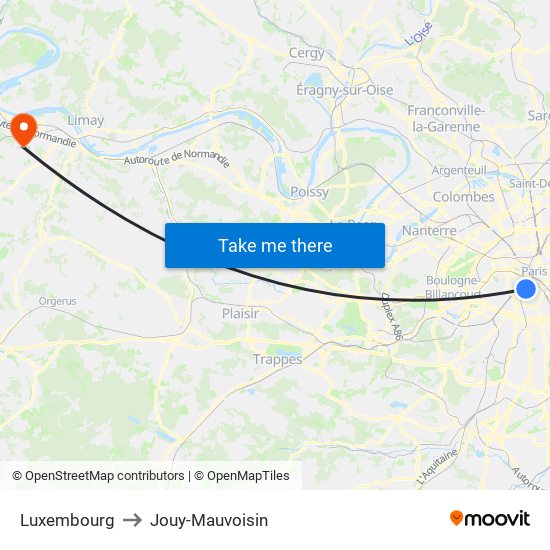 Luxembourg to Jouy-Mauvoisin map