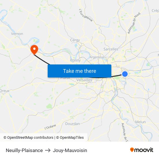 Neuilly-Plaisance to Jouy-Mauvoisin map