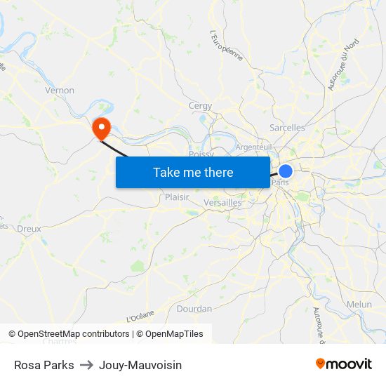 Rosa Parks to Jouy-Mauvoisin map