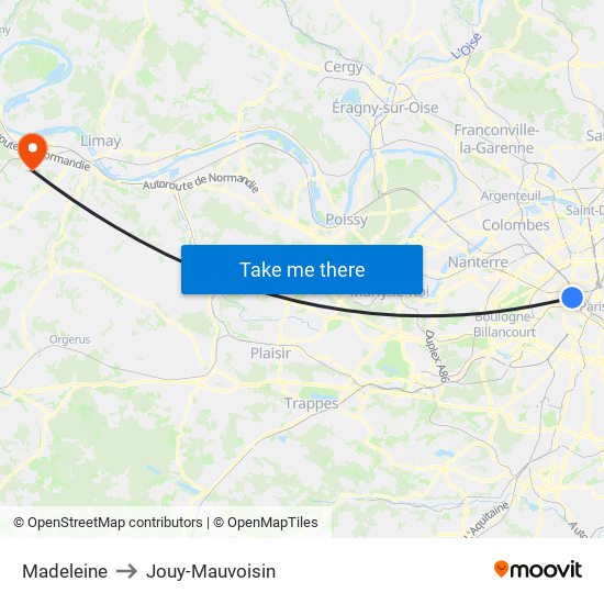 Madeleine to Jouy-Mauvoisin map