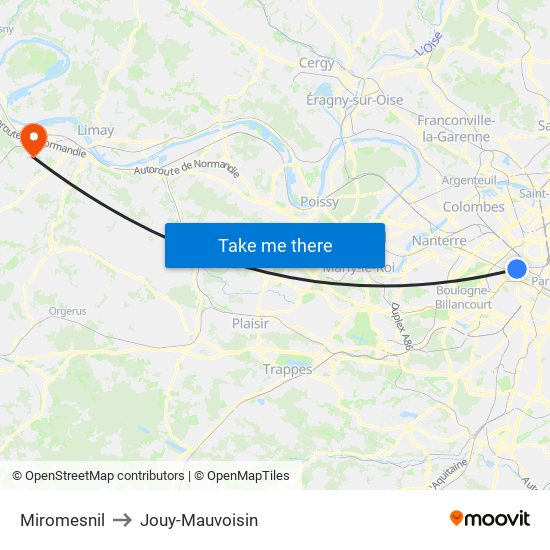 Miromesnil to Jouy-Mauvoisin map