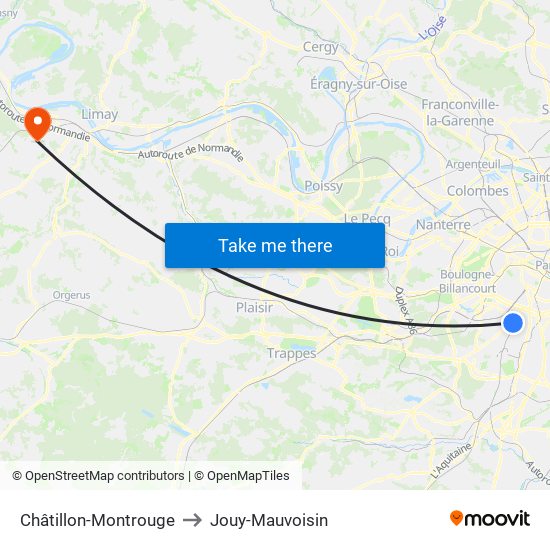 Châtillon-Montrouge to Jouy-Mauvoisin map