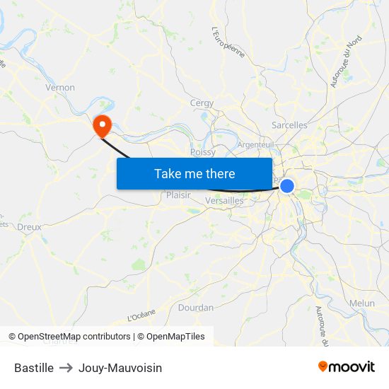 Bastille to Jouy-Mauvoisin map