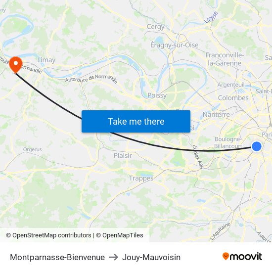 Montparnasse-Bienvenue to Jouy-Mauvoisin map
