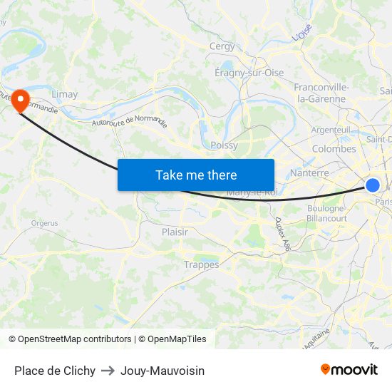 Place de Clichy to Jouy-Mauvoisin map