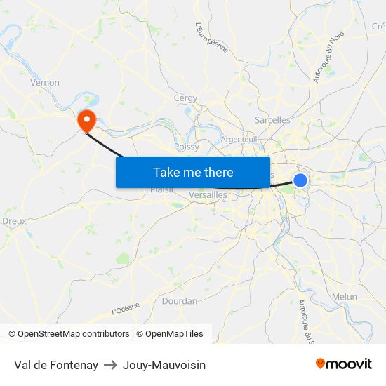 Val de Fontenay to Jouy-Mauvoisin map