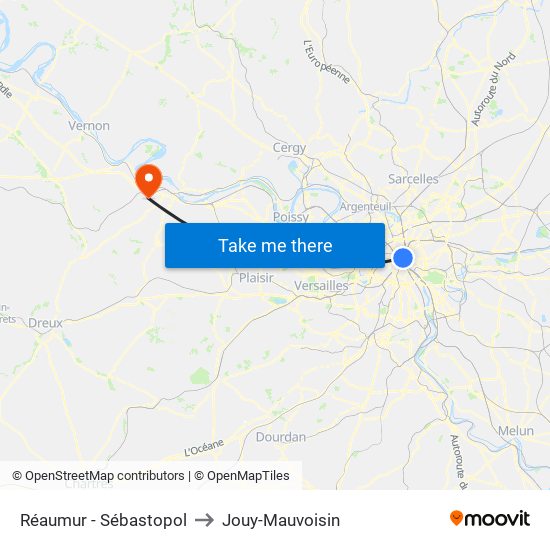 Réaumur - Sébastopol to Jouy-Mauvoisin map