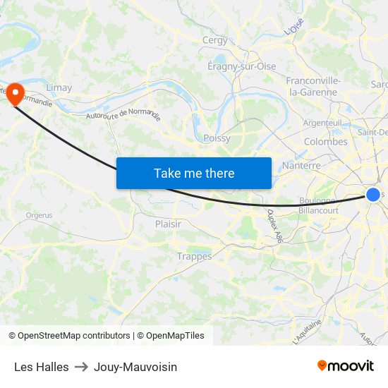 Les Halles to Jouy-Mauvoisin map