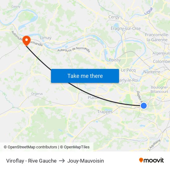 Viroflay - Rive Gauche to Jouy-Mauvoisin map