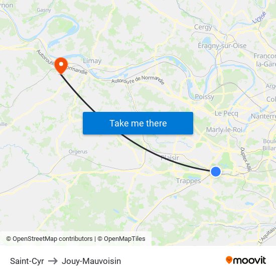 Saint-Cyr to Jouy-Mauvoisin map