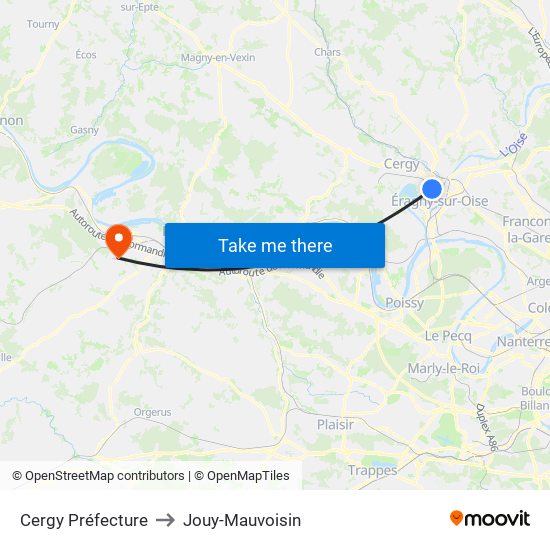 Cergy Préfecture to Jouy-Mauvoisin map