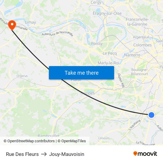 Rue Des Fleurs to Jouy-Mauvoisin map