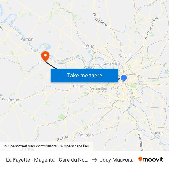 La Fayette - Magenta - Gare du Nord to Jouy-Mauvoisin map