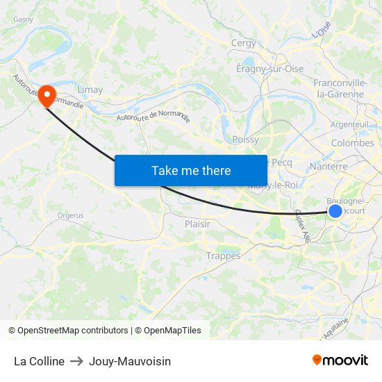La Colline to Jouy-Mauvoisin map