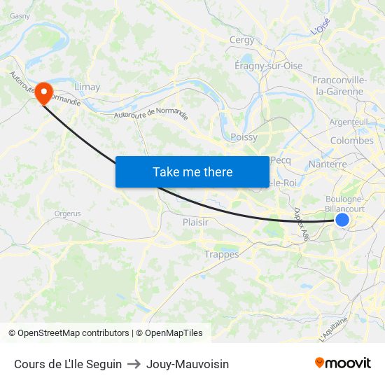 Cours de L'Ile Seguin to Jouy-Mauvoisin map