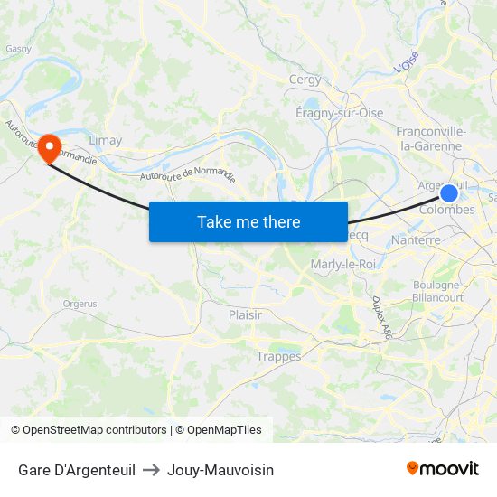 Gare D'Argenteuil to Jouy-Mauvoisin map