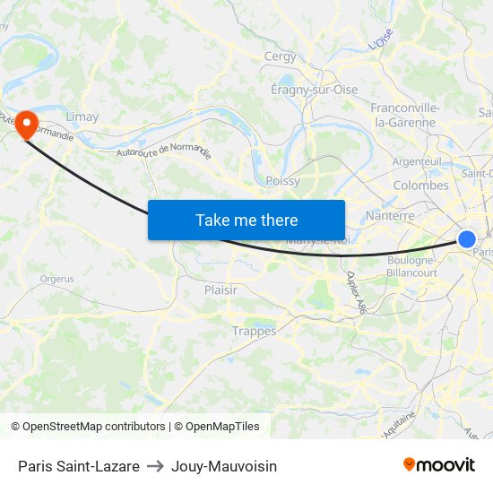 Paris Saint-Lazare to Jouy-Mauvoisin map