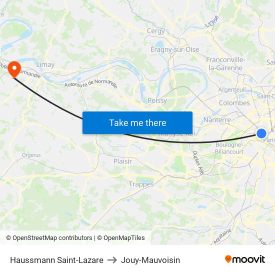 Haussmann Saint-Lazare to Jouy-Mauvoisin map