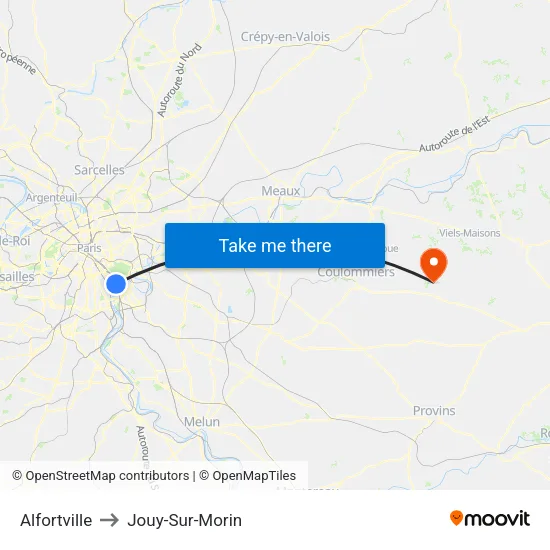 Alfortville to Jouy-Sur-Morin map