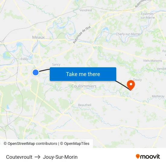 Coutevroult to Jouy-Sur-Morin map