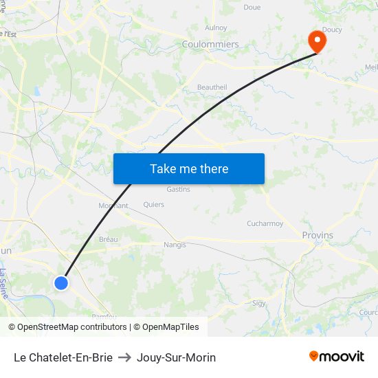 Le Chatelet-En-Brie to Jouy-Sur-Morin map