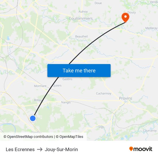 Les Ecrennes to Jouy-Sur-Morin map
