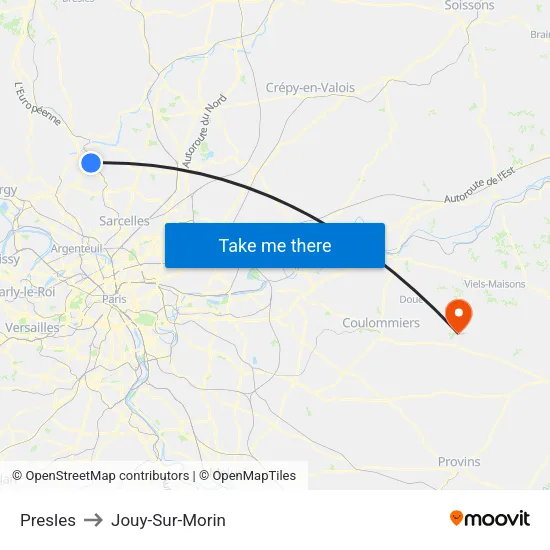 Presles to Jouy-Sur-Morin map