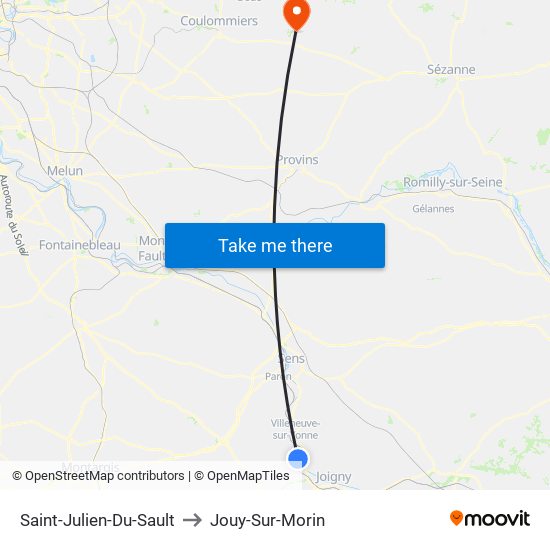 Saint-Julien-Du-Sault to Jouy-Sur-Morin map