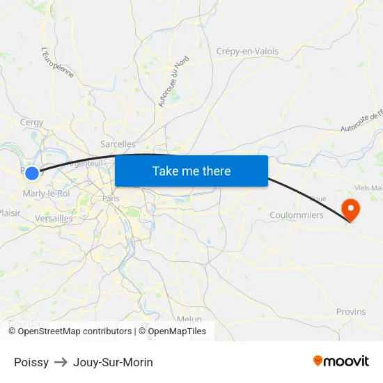 Poissy to Jouy-Sur-Morin map