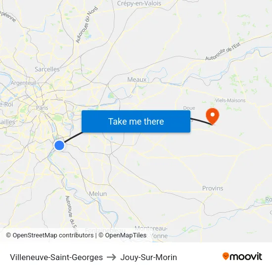 Villeneuve-Saint-Georges to Jouy-Sur-Morin map