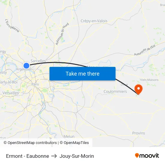 Ermont - Eaubonne to Jouy-Sur-Morin map