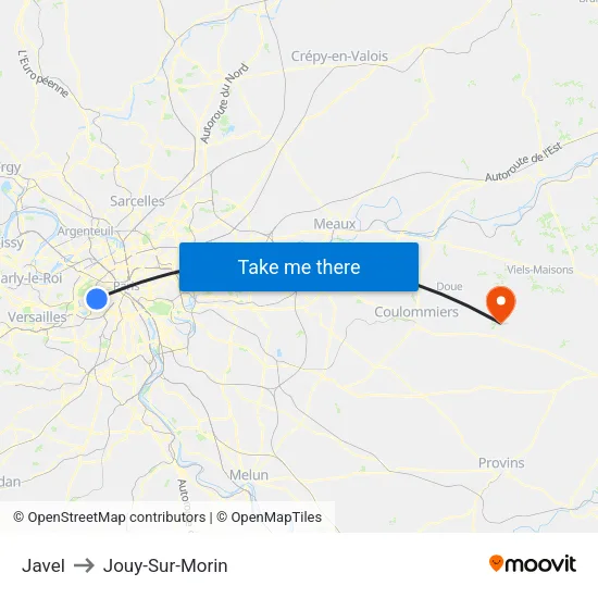 Javel to Jouy-Sur-Morin map