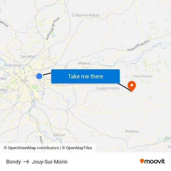 Bondy to Jouy-Sur-Morin map