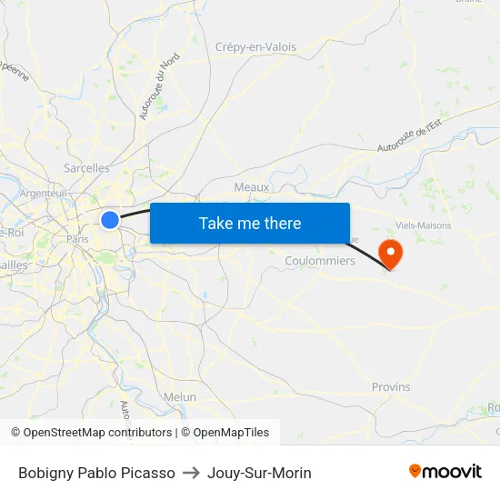 Bobigny Pablo Picasso to Jouy-Sur-Morin map