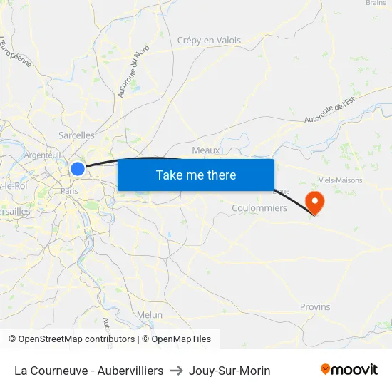 La Courneuve - Aubervilliers to Jouy-Sur-Morin map