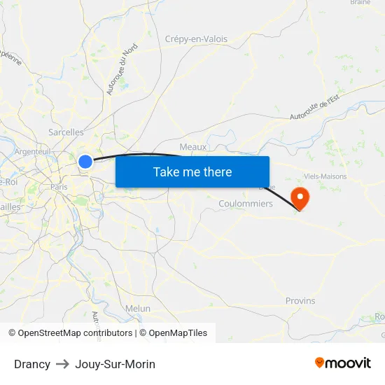 Drancy to Jouy-Sur-Morin map
