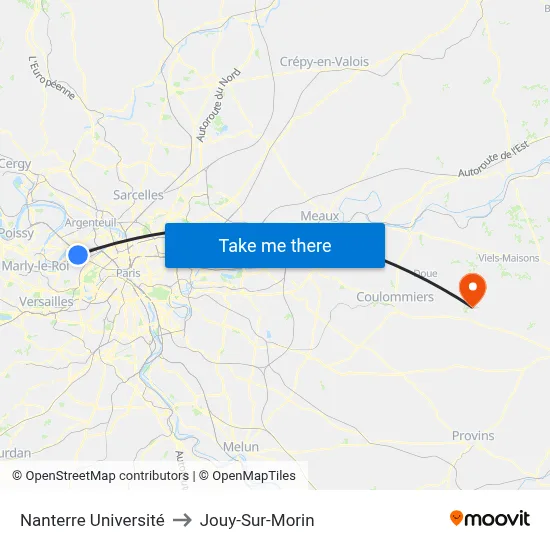 Nanterre Université to Jouy-Sur-Morin map