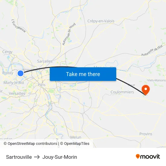 Sartrouville to Jouy-Sur-Morin map