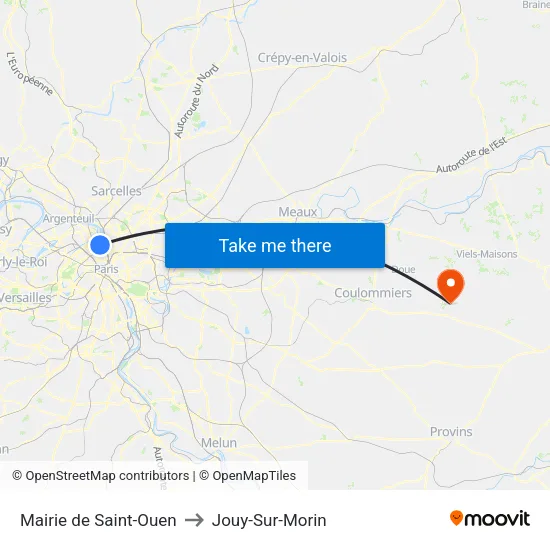 Mairie de Saint-Ouen to Jouy-Sur-Morin map