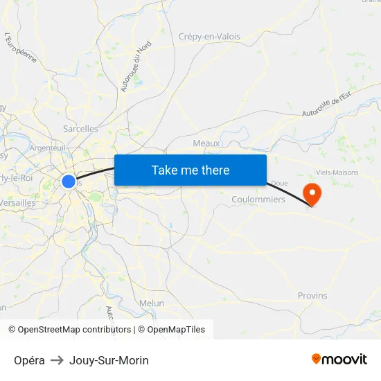 Opéra to Jouy-Sur-Morin map