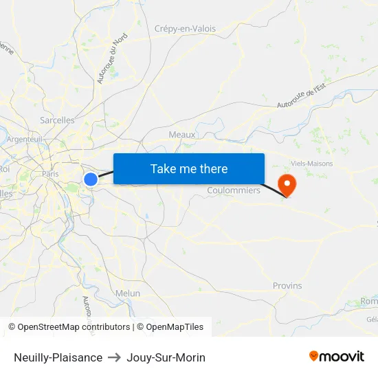 Neuilly-Plaisance to Jouy-Sur-Morin map
