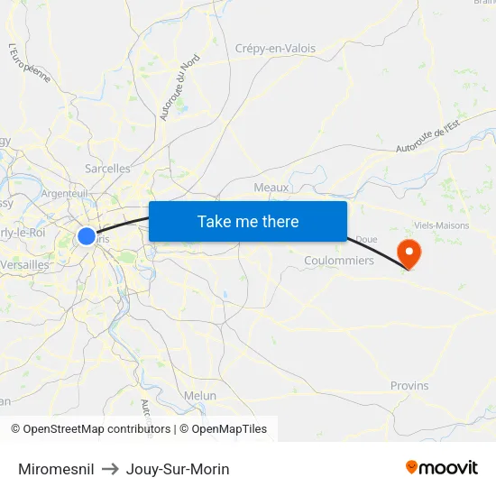 Miromesnil to Jouy-Sur-Morin map