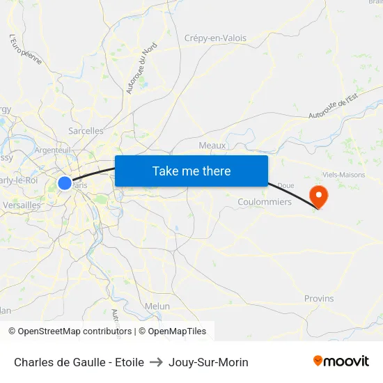 Charles de Gaulle - Etoile to Jouy-Sur-Morin map