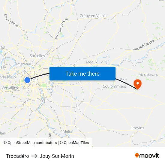 Trocadéro to Jouy-Sur-Morin map