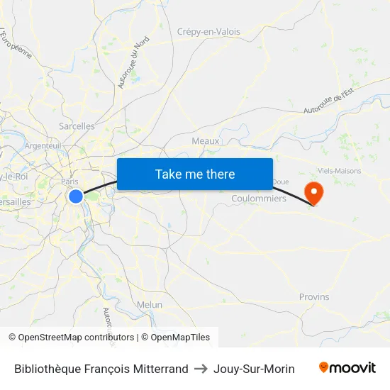 Bibliothèque François Mitterrand to Jouy-Sur-Morin map