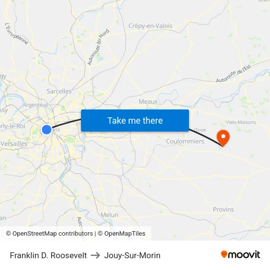 Franklin D. Roosevelt to Jouy-Sur-Morin map