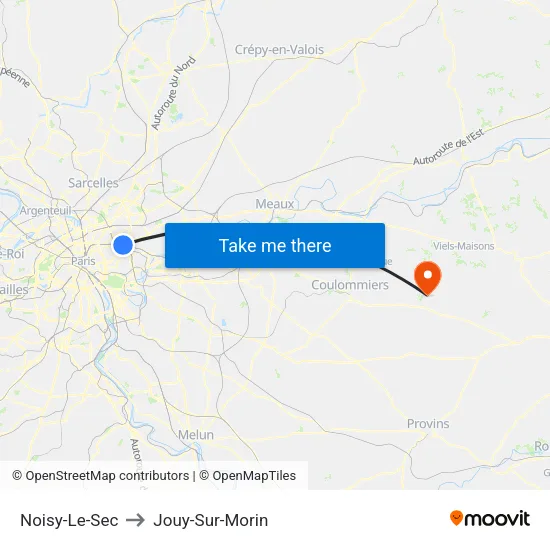 Noisy-Le-Sec to Jouy-Sur-Morin map